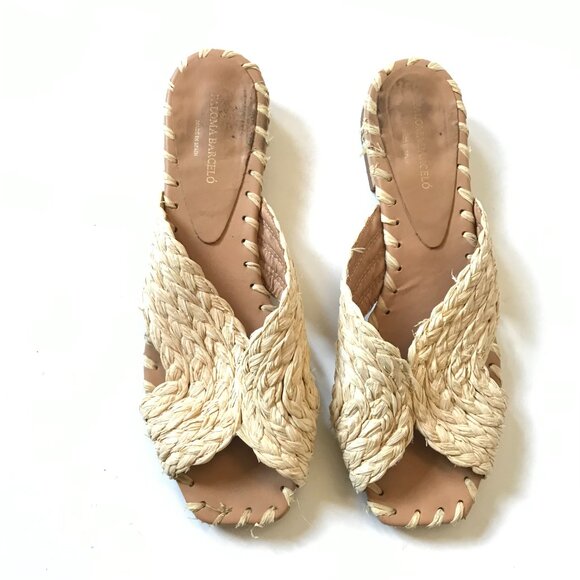Paloma Barcelo Raffia Sandals Slide Womens 39 9 Natural Open Toe Slip On Leather - Picture 10 of 10